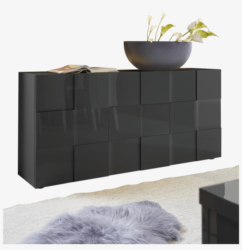 Dama - Monica Italian Made Designer Grey Gloss Sideboard, transparent png