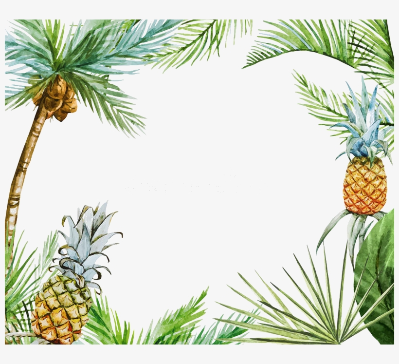 Tropical Leaves Frame Valeriam Trendme Net - Pineapple Decor Shower Curtain Set By Ambesonne, Watercolor, transparent png