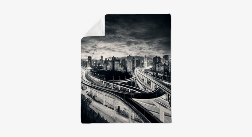 Shanghai City At Sunset With Light Trails Plush Blanket - Designart 'dark Shanghai City' Cityscape Photography, transparent png