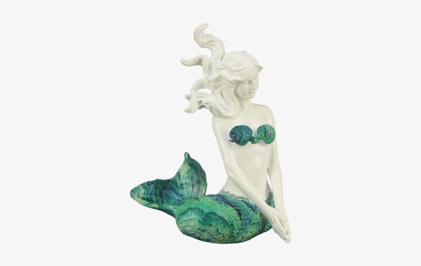 Sitting Mermaid With Green Swirl Tail Figurine - Mermaid, transparent png
