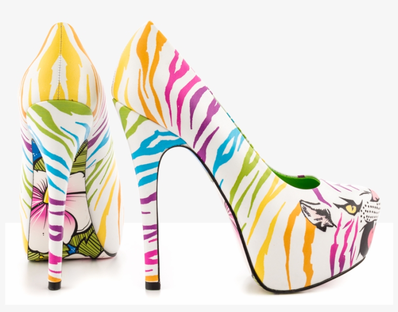 Bald Hairstyles - Clara White Multi Tiger High Heel Platform Pumps, transparent png