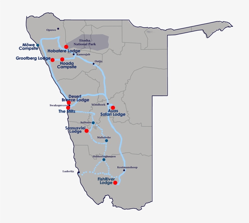 Journeys Namibia Map Of Lodges - Namibia Swakopmund Karte, transparent png
