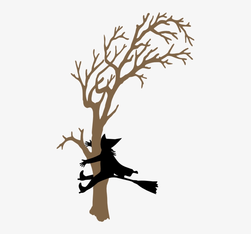 Witch Crash2 Pumpkin Carving Stencils Trees 450x687 PNG Download