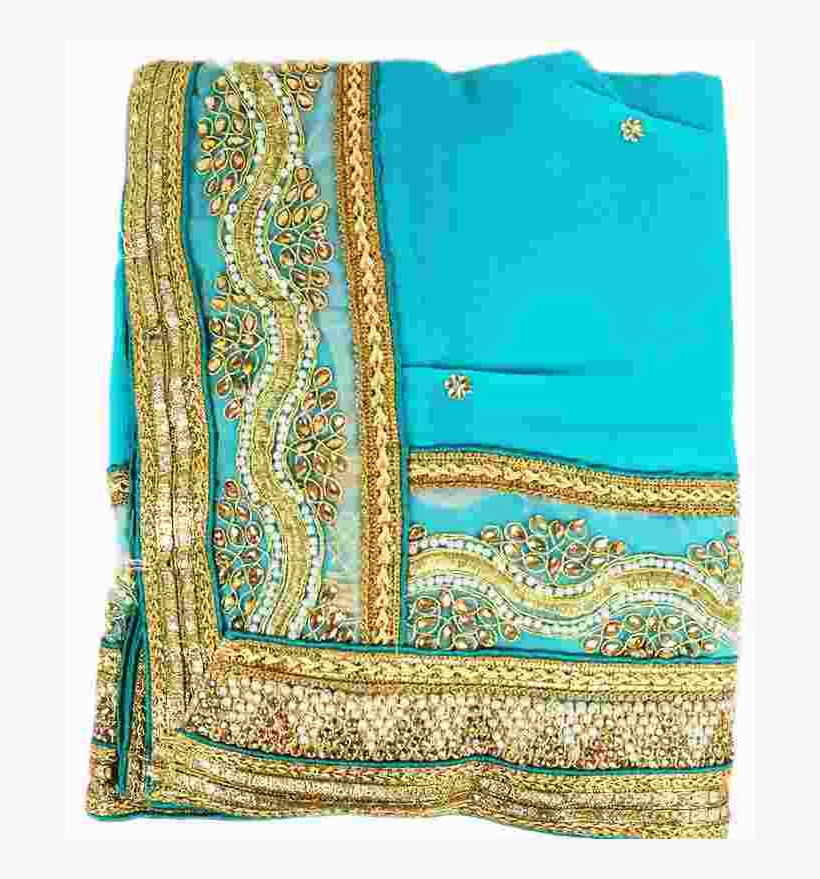 Sky Blue Designer Embroidery Saree With Stone Work - Blue, transparent png