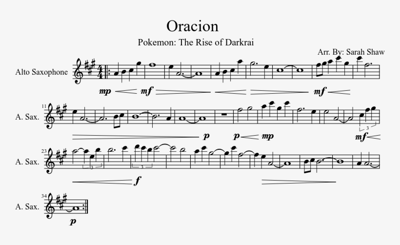 Oracion Sheet Music Composed By Arr - Pokemon Oracion Notes, transparent png