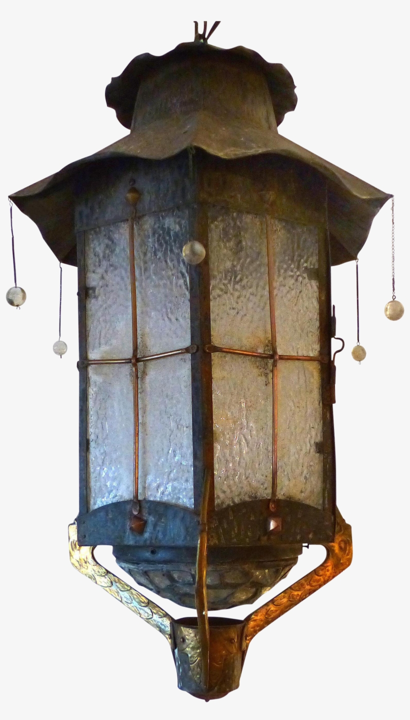 Vintage Japanese Motif Lantern With Cranes Copper Bar, - Ceiling Fixture, transparent png