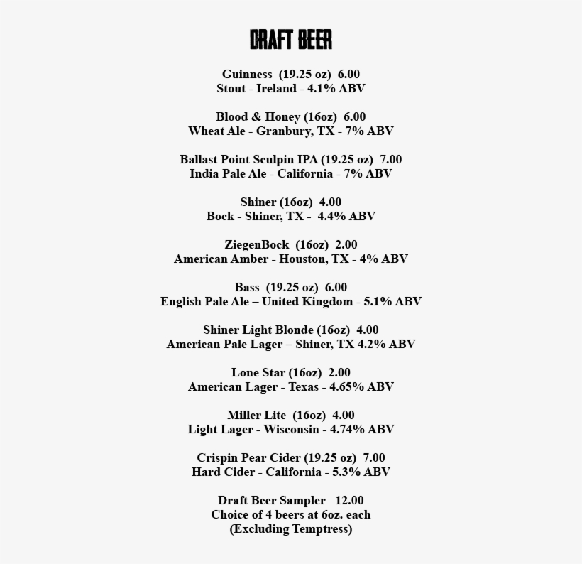 Drink Menu - Arlington, transparent png