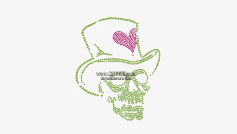 Green Skull In Hat Heat Press Rhinestone Transfer - Illustration, transparent png