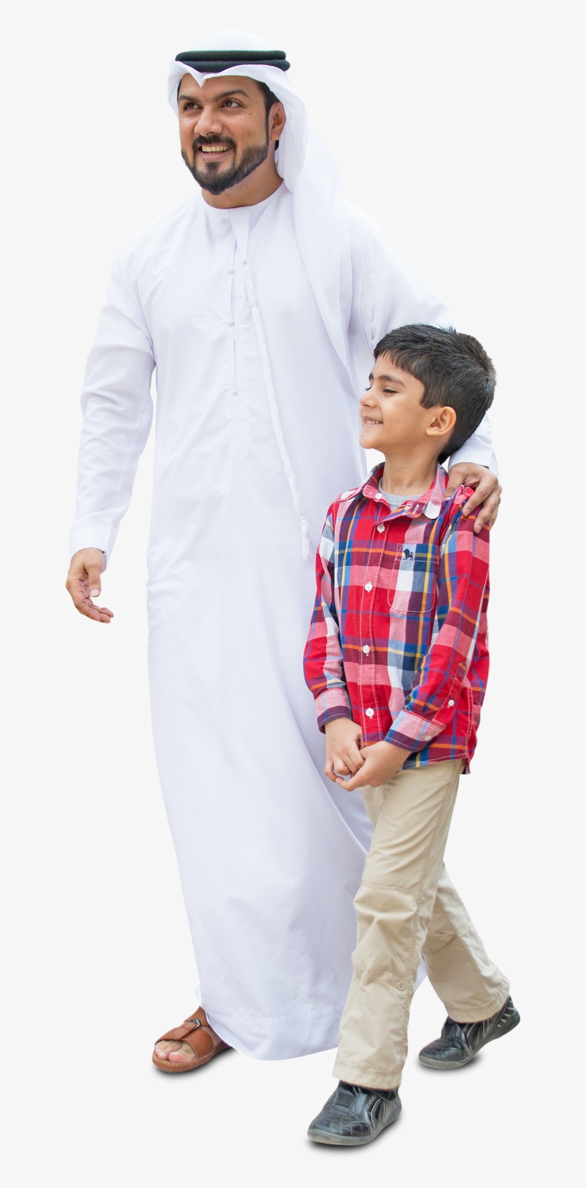 Arab Dad And Son, Walking In Traditional Fashion - Png Family Walking Cut Out, transparent png