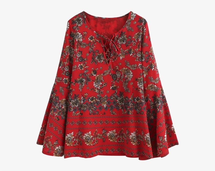 Cuello En Corazónmanga De Encaje Hasta La Blusa Floral - Blouse, transparent png