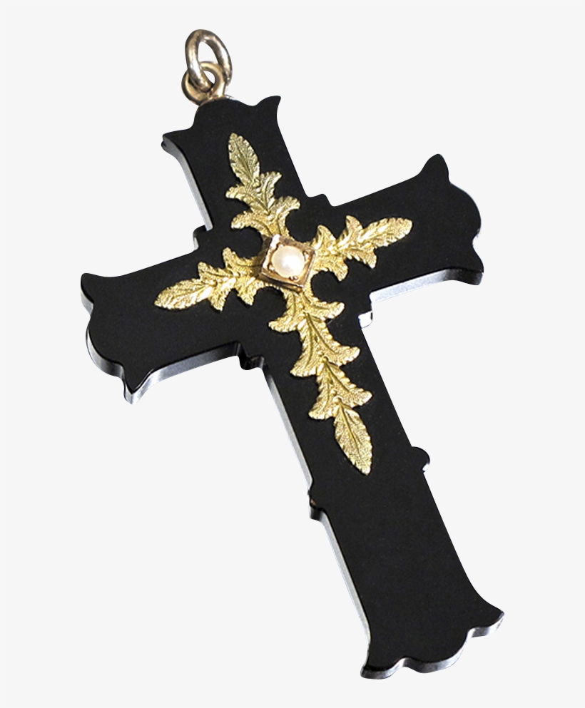 Victorian Onyx And 14k Gold Cross Pendant With Pearl - Pendant, transparent png