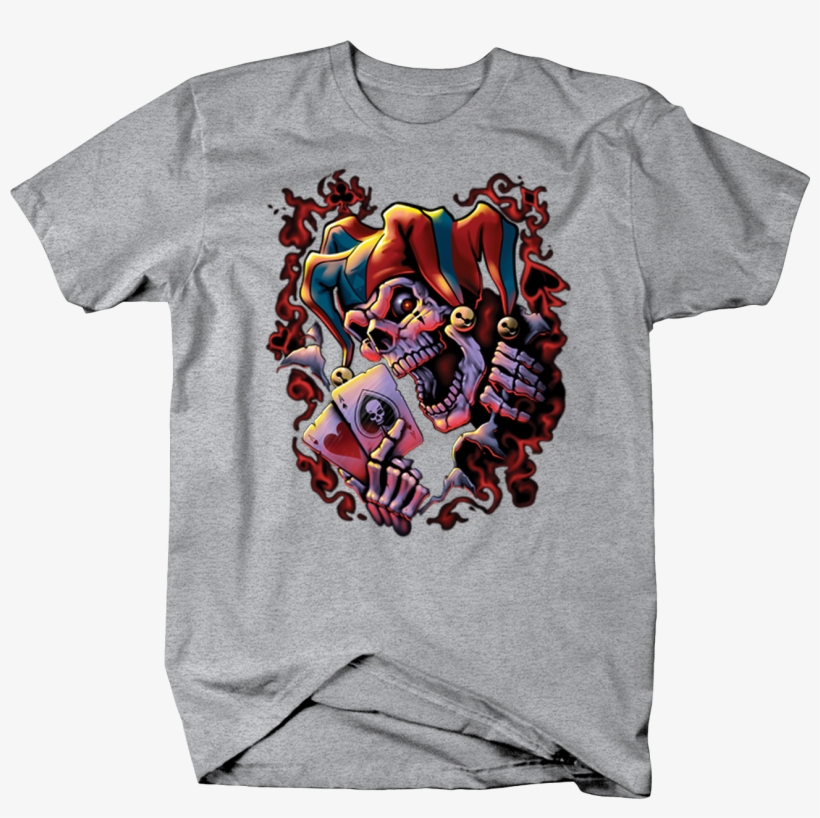 Image Is Loading Evil Skeleton Joker Holdong Playing - Biker T-shirt Wicked Jester Skull Aces Tee, transparent png
