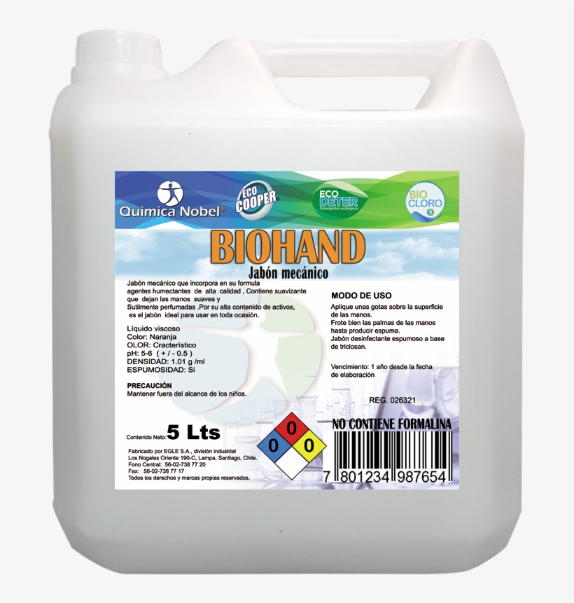 Jabón Mecánico Biohand 5 Litros - Bioglass, transparent png