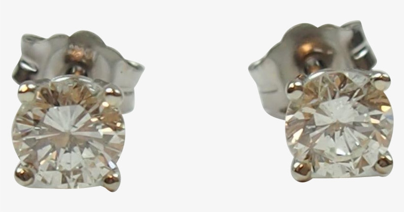 14k - Vintage 14k White Gold .81 Ctw Diamond Stud Earrings, transparent png