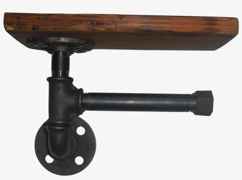 Wood & Pipe Toilet Paper Holder With Shelf - Bathroom, transparent png