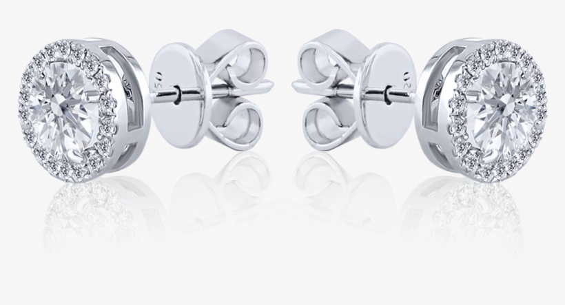 Halo Round Cut Diamond Stud Earrings In 18k White Gold - Silver, transparent png