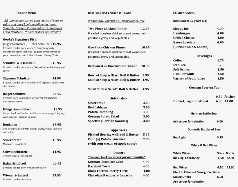 Gerda's German Restaurant & Bakery, Midtown Menu - Restaurant, transparent png