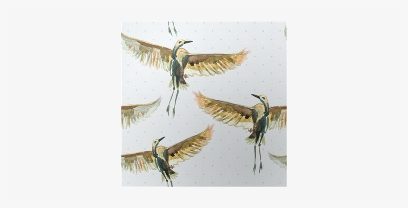 Seamless Texture With Watercolor Birds Poster • Pixers® - Flock, transparent png