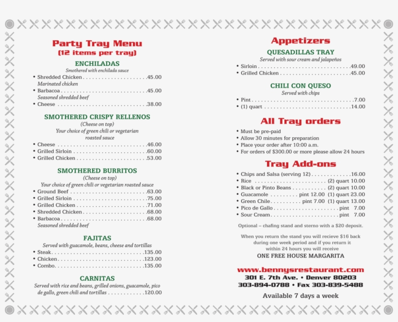 Benny's Restaurant And Tequila Bar - Common Restaurant Menus, transparent png