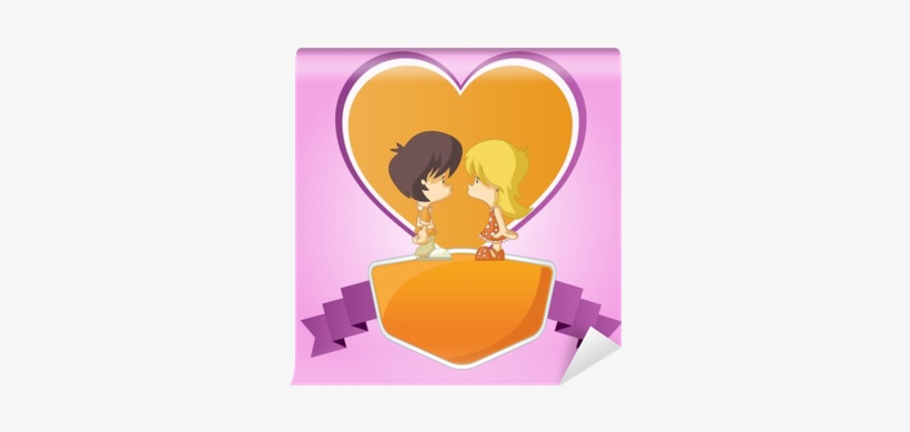 Template With A Couple Of Cute Cartoon Kids In Love - Cartoon, transparent png