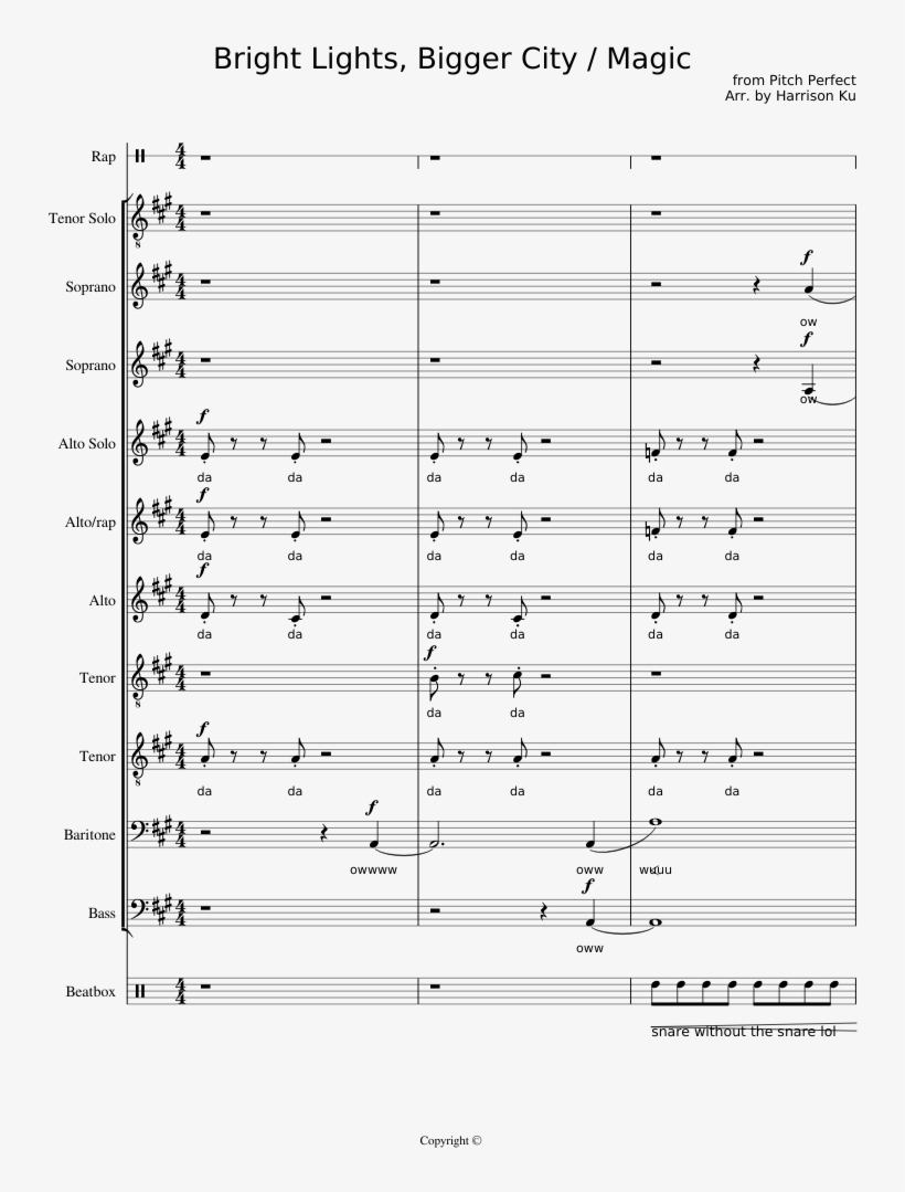 Bright Lights, Bigger City / Magic Sheet Music Composed - Pitch Perfect, transparent png