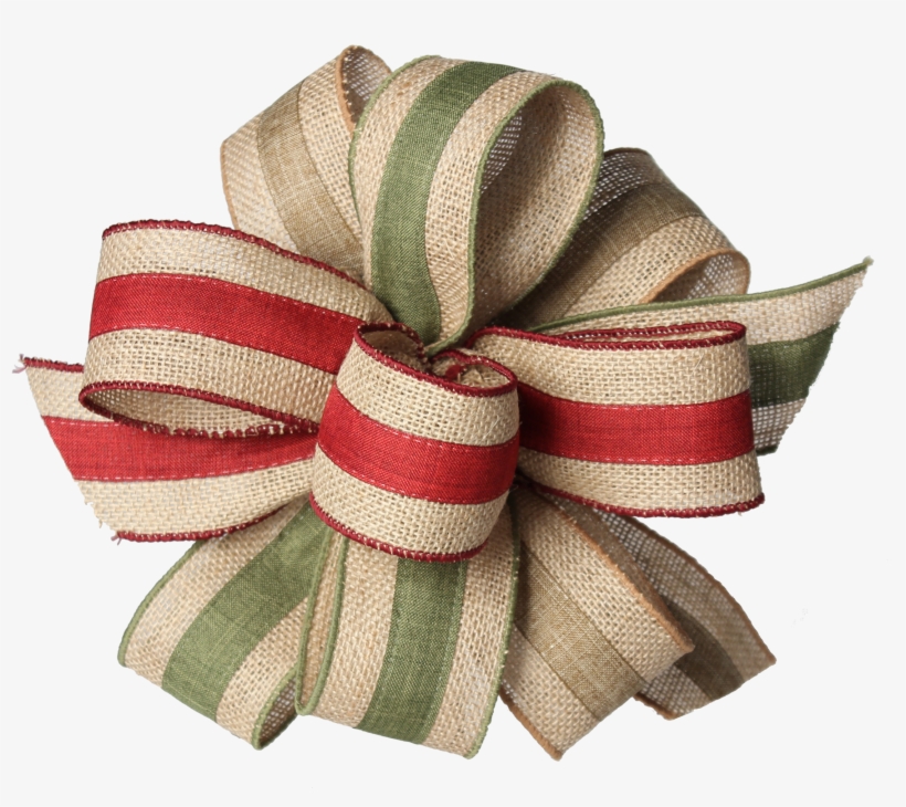 Burlap Ribbon W/two-tone Center And Colored Edge Bow - Tartan, transparent png