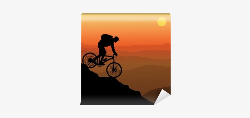 Silhouette Of A Cyclist With Sunset Background Wall - Mountain Biking Good Time Inspirational Twin Duvet, transparent png