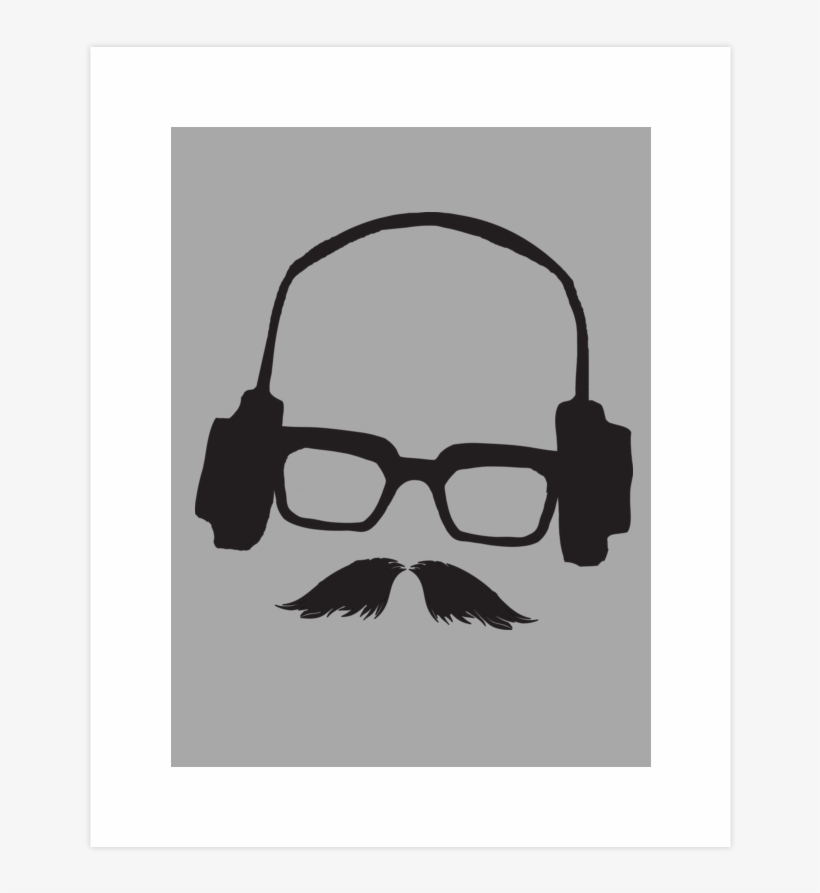 Hipster Mustache Glasses Face With Headphones Art Print, transparent png