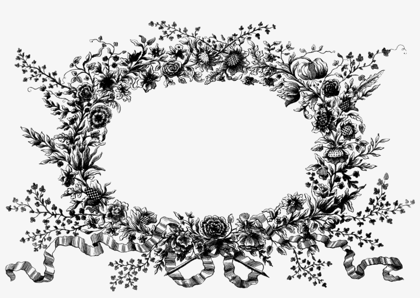 Folk Clipart Vintage Floral Wreath - Black And White Christmas Wreath, transparent png