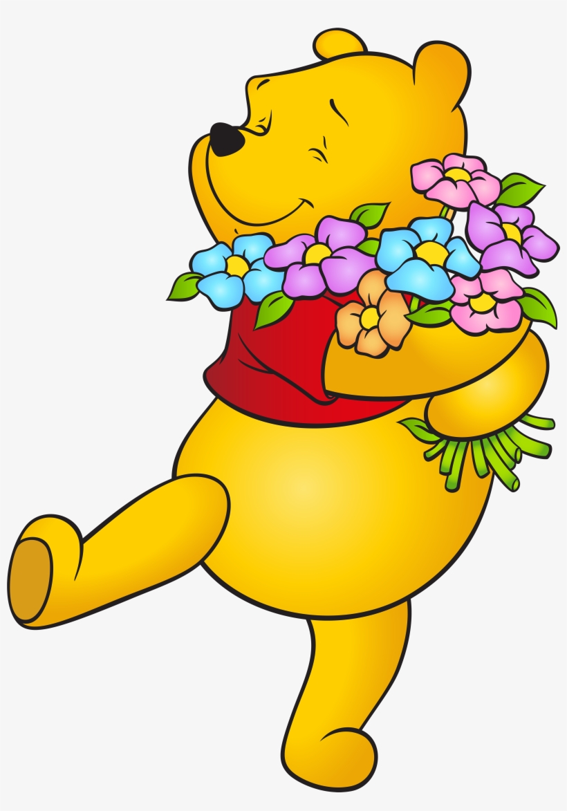 Winnie The Pooh With Flowers, transparent png