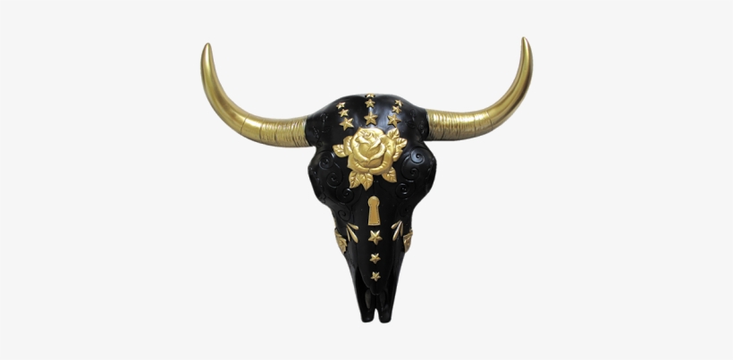 Boho Mexican Gold Black Hand Painted Buffalo / Cow - Cow Skull Painted, transparent png