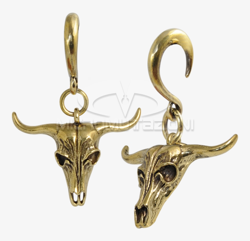 Brass Ear Weight Bull Skull Pendant Ear - Earrings, transparent png