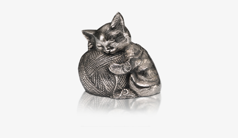 Sleeping Kitty Urn With Yarn Ball - Sleeping Kitty Urn With Yarn Ball - Silver, transparent png