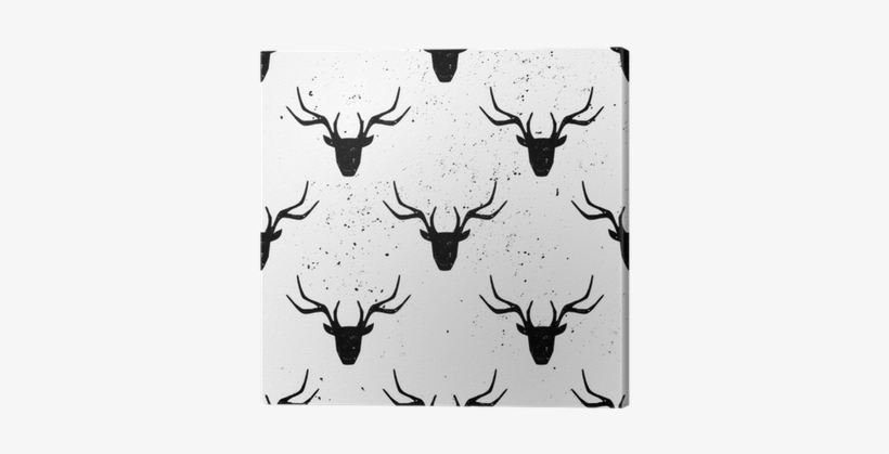 Deer Head Silhouette Seamless Pattern Canvas Print - Reindeer With Ornaments - Tote Bags, transparent png
