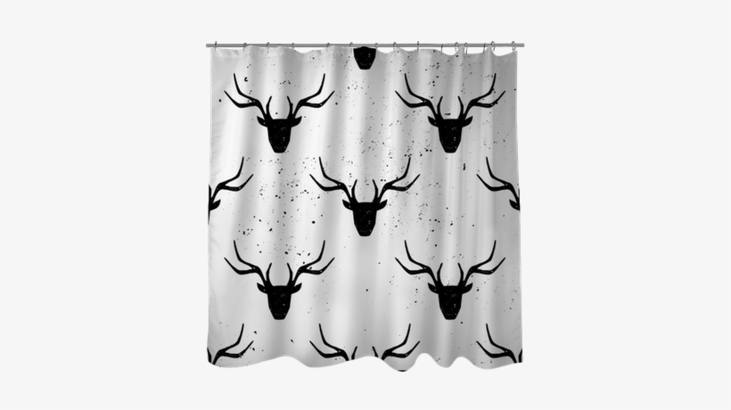 Deer Head Silhouette Seamless Pattern Shower Curtain - Reindeer With Ornaments - Tote Bags, transparent png
