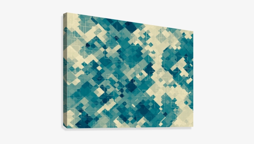 Blue Geometric Square Pixel Pattern Abstract Background - Canvas Print, transparent png