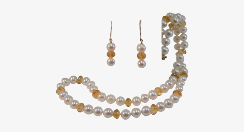 White Pearl & Citrine Necklace - Necklace, transparent png