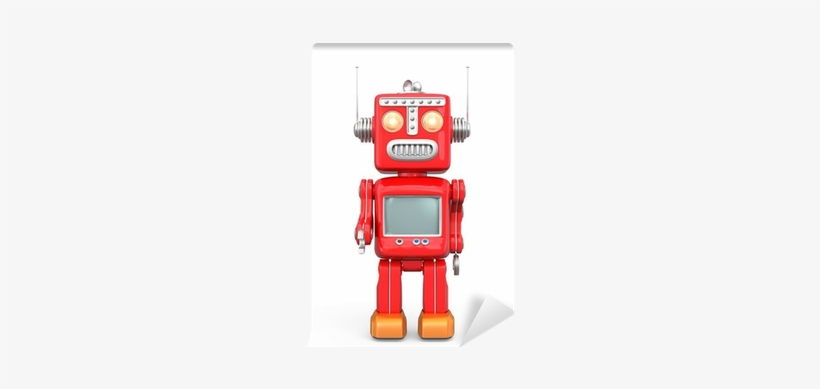 Cute Red Vintage Robot Isolated On White Background - Painting, transparent png