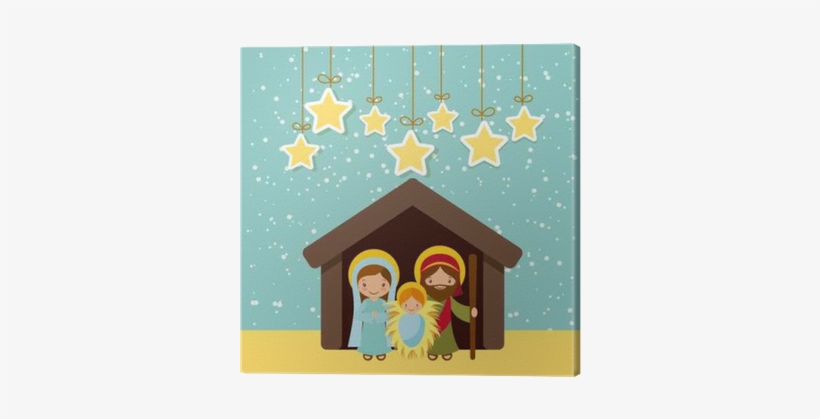 Holy Family Manger Scene And Decorative Stars Hanging - Pesebre De Navidad En Puerta, transparent png