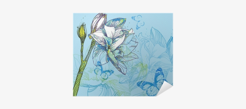 Blue Background With Hand-drawn Flowers Poster • Pixers® - Белые Цветы На Голубом Фоне, transparent png