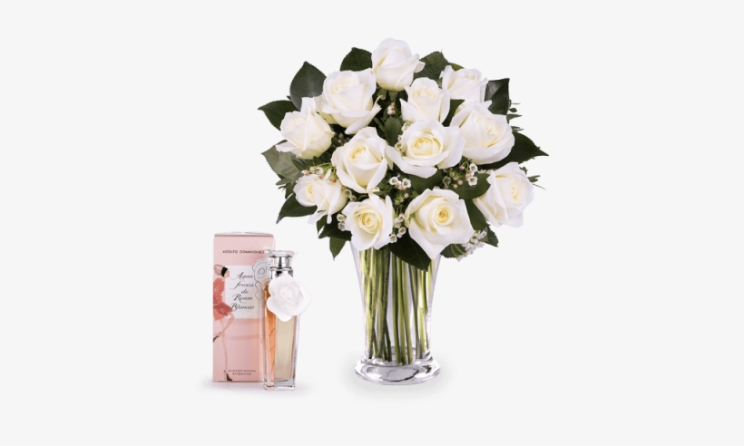 12 Rosas Blancas Y Perfume - Ramos Dia De La Madre, transparent png