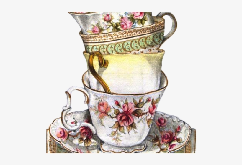 Drawn Tea Cup Vintage Teacup - Vintage Tea Party Clip Art - 640x480 PNG