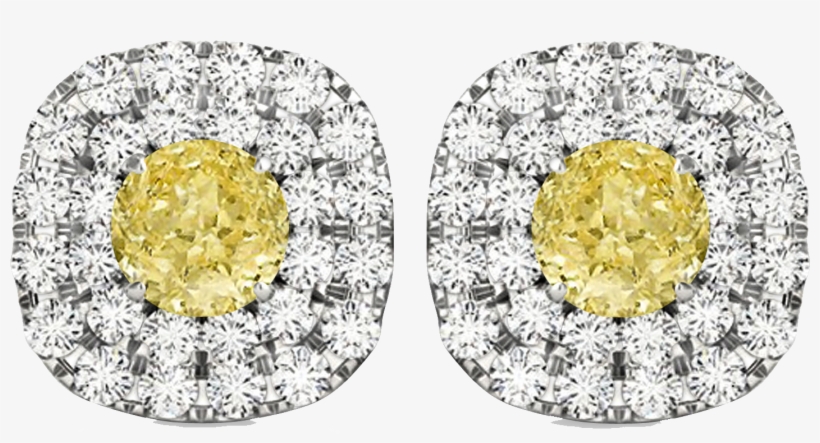 Round Diamond Stud Earrings 14k 0 51 Ct J Color Vs1 - Double Halo Yellow & White Diamond Earrings 14k, transparent png