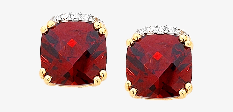 Yellow Gold Garnet And Diamond Set Stud Earrings - Earring, transparent png