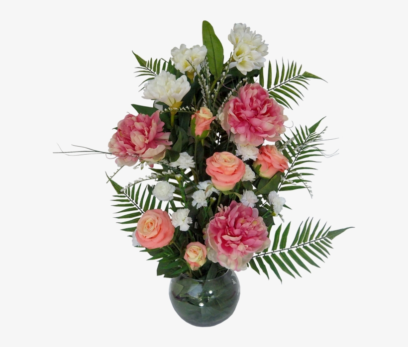 Arreglo Con Base De Vidrio Rosas Y Peonias - Bouquet De 5 Roses Rouges, transparent png