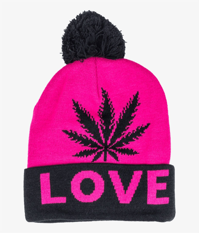 Pink And Black Weed Leaf Love Beanie Pompom - Cannabis, transparent png
