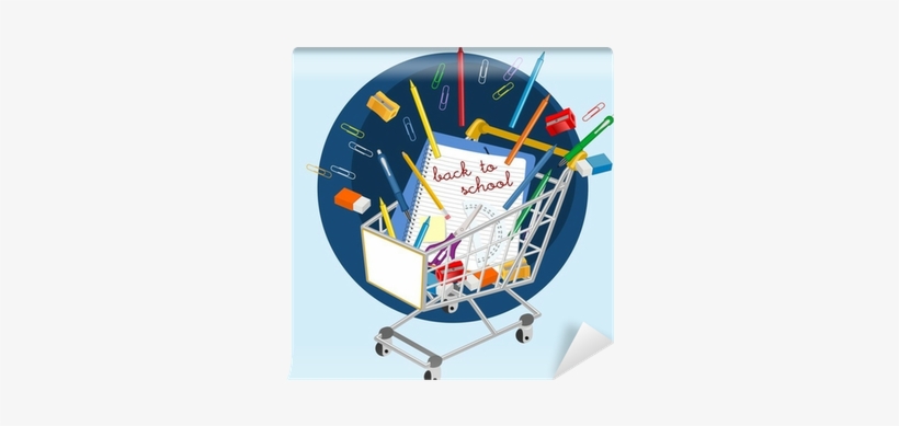 Carrito De La Compra Con Material Escolar Wall Mural - Stock Illustration, transparent png