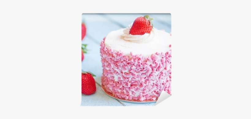 Fotomural Tarta De Fresas Con Crema Blanca En El Fondo - Torte, transparent png