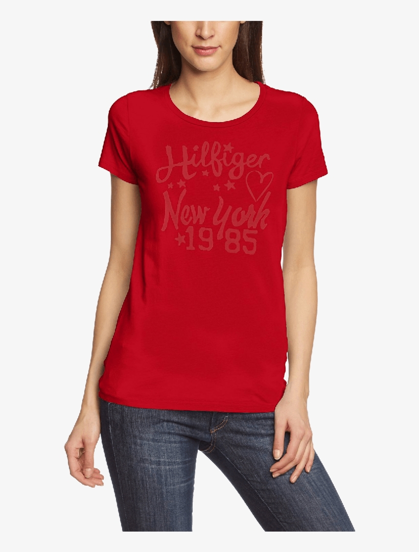 Red Tommy Hilfiger T Shirt Women's, transparent png