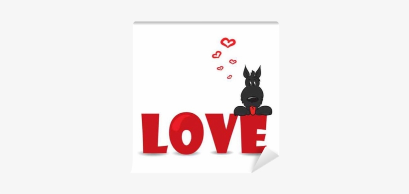 Funny Dog Sitting On The Red Word "love"-vector Illustration - Dog Love Vector, transparent png